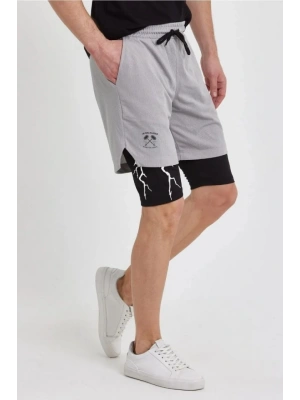 Unisex Baskılı İç Cepli porcu Alt Taytlı Şort  Gri