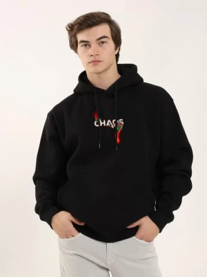 Unisex Baskılı Oversize Üç İplik Kapüşonlu weatshirt  iyah