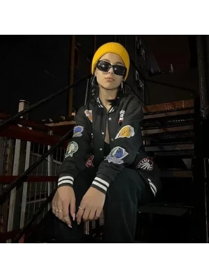 Unisex Baskılı Uzun Kol Kolej Ceket  iyah