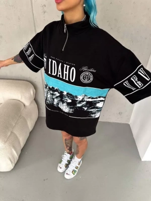 Unisex Baskılı Yarım Fermuarlı Thirt  iyah