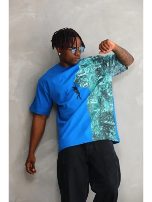 Unisex Bisiklet Yaka Baskılı Oversize Thirt  avi