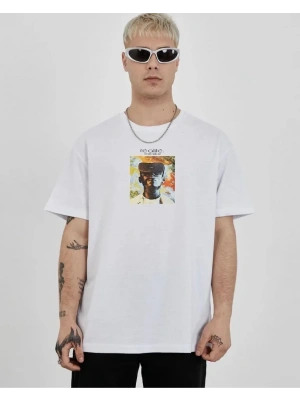 Unisex Bisiklet Yaka Baskılı Oversize Thirt  Beyaz