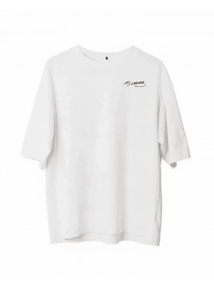 Unisex Bisiklet Yaka Baskılı Oversize Thirt  Beyaz