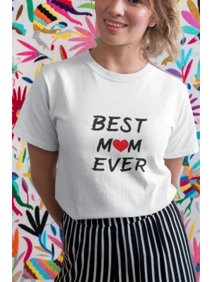 Unisex Bisiklet Yaka Baskılı Oversize Thirt  Beyaz