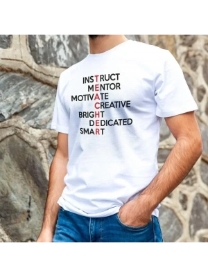 Unisex Bisiklet Yaka Baskılı Oversize Thirt  Beyaz