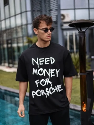 Unisex Bisiklet Yaka Baskılı Oversize Thirt  iyah