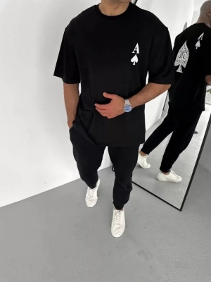 Unisex Bisiklet Yaka Baskılı Oversize Thirt  iyah