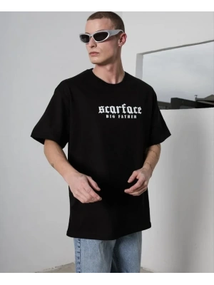 Unisex Bisiklet Yaka Baskılı Oversize Thirt  iyah