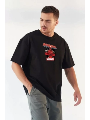 Unisex Bisiklet Yaka Baskılı Oversize Thirt  iyah