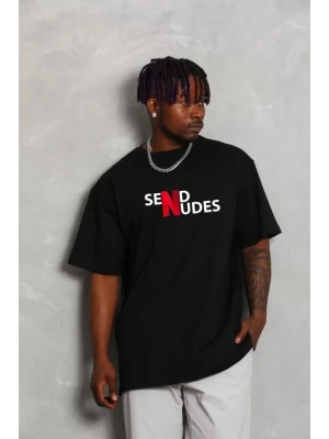 Unisex Bisiklet Yaka Double Oversize Baskılı Thirt  iyah