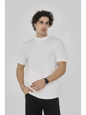 Unisex Bisiklet Yaka lim Fit Thirt  Beyaz