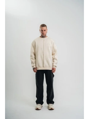 Unisex Bisiklet Yaka Özel Pis Dikişli Yıkamalı weathirt  Bej