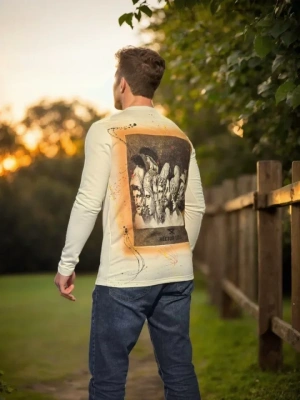 Unisex Bisiklet Yaka Uzun Kollu Thirt  Beyaz