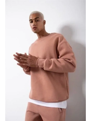 Unisex Biskilet Yaka Üç İplik weathirt  Pembe