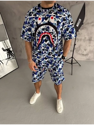 Unisex Dijital Baskılı Şortlu Takım  Gri