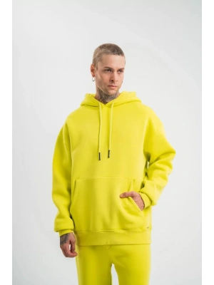 Unisex Double Oversize Kapşonlu Basic SweatShirt  Sarı