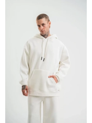Unisex Double Oversize Kapşonlu Basic weathirt  Beyaz