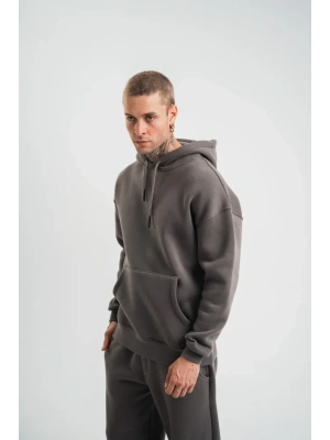 Unisex Double Oversize Kapşonlu Basic weathirt  Füme