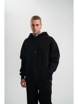 Unisex Double Oversize Kapşonlu Basic weathirt  iyah