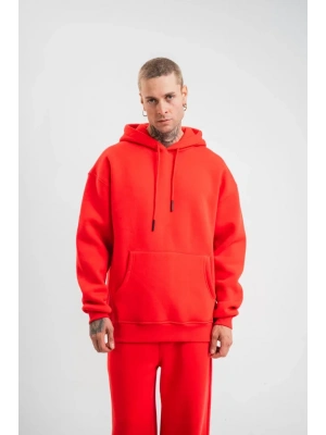 Unisex Double Oversize Kapşonlu Basic weathirt  Kırmızı