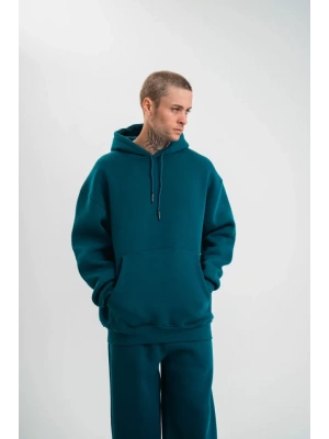 Unisex Double Oversize Kapşonlu Basic weathirt  Koyu Deniz Yeşili