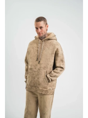 Unisex Double Oversize Kapşonlu Yıkamalı weathirt  Bej
