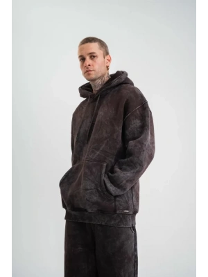 Unisex Double Oversize Kapşonlu Yıkamalı weathirt  Kahve