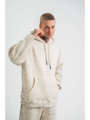 Unisex Double Oversize Kapşonlu Yıkamalı weathirt  Krem