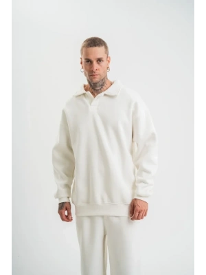 Unisex Double Oversize Patlı Yaka weathirt  Beyaz
