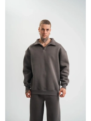 Unisex Double Oversize Patlı Yaka weathirt  Füme