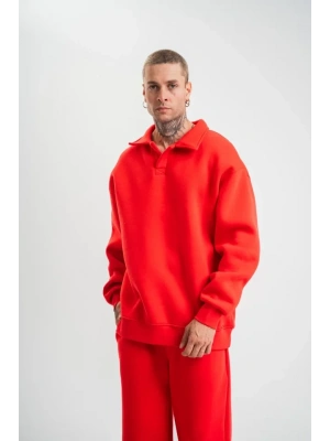 Unisex Double Oversize Patlı Yaka weathirt  Kırmızı