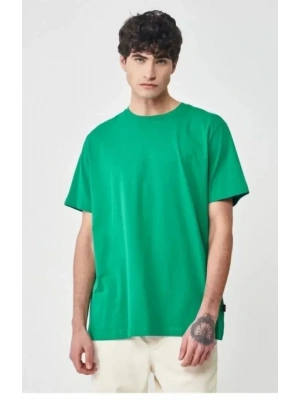 Unisex Düz Biskilet Yaka Oversize Tshirt  Yeşil
