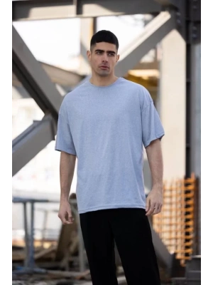 Unisex Düz Biskilet Yaka Oversize Tshirt  Gri