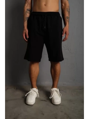 Unisex İki İplik Düz Oversize Şort  iyah