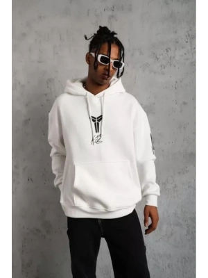 Unisex ırt Baskılı Kapüşonlu Üç İplik Oversize weatshirt  Beyaz
