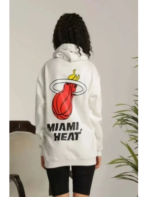 Unisex Kapşonlu Baskılı weetshirt  Beyaz