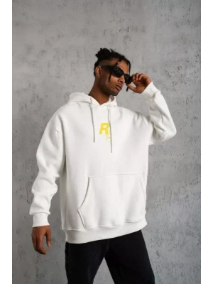 Unisex Kapşonlu Baskılı weetshirt  Beyaz