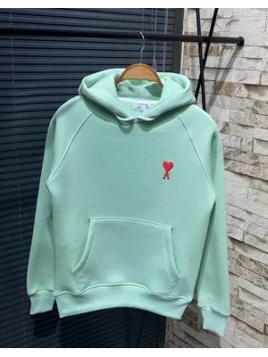 Unisex Kapşonlu Baskılı weetshirt  int Yeşili