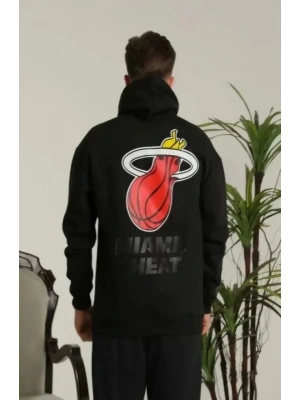 Unisex Kapşonlu Baskılı weetshirt  iyah