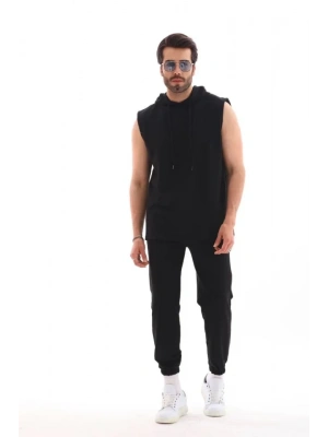 Unisex Kapşonlu Kolsuz Eşofman Takımı iyah