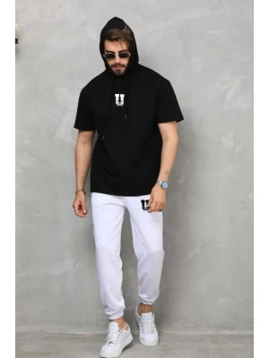 Unisex Kapşonlu Oversize Thirt Takım  iyah
