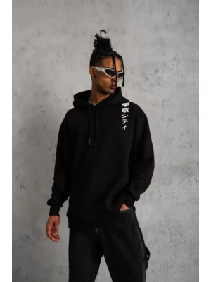 Unisex Kapşonlu Uzun Kol Baskılı weetshirt  iyah