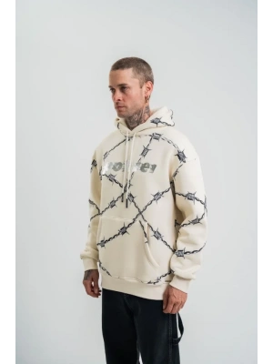 Unisex Kapşonlu Varak Ve Pano Baskılı weathirt  Bej