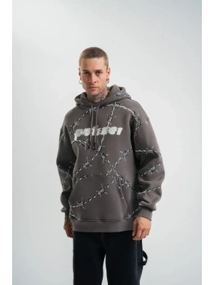 Unisex Kapşonlu Varak Ve Pano Baskılı weathirt  Füme