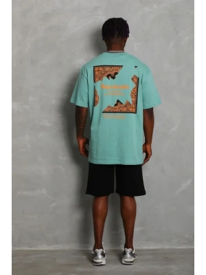 Unisex Oversize Baskılı Bisiklet Yaka Thirt  int Yeşili