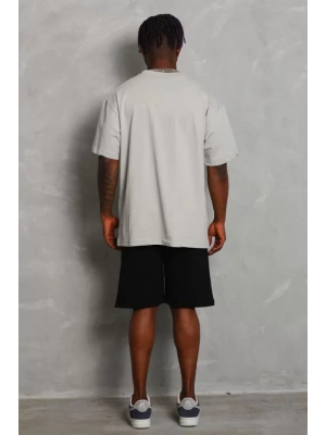 Unisex Oversize Düz Bisiklet Yaka Thirt  Gri