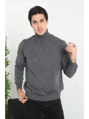 Unisex Tam Boğazlı Balıkçı Yaka Dokuma Triko  Füme