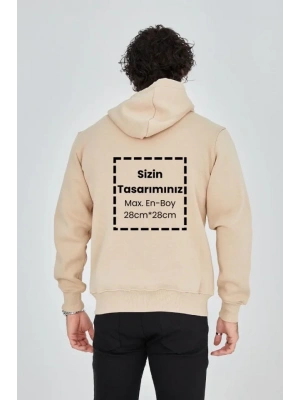 Unisex Tam Fermuarlı Kapşonlu Özel Tasarım weathirt  Bej