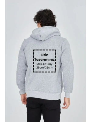Unisex Tam Fermuarlı Kapşonlu Özel Tasarım weathirt  Gri