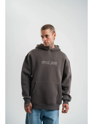 Unisex Üç İplik Kapşonlu Nakışlı weathirt  Füme